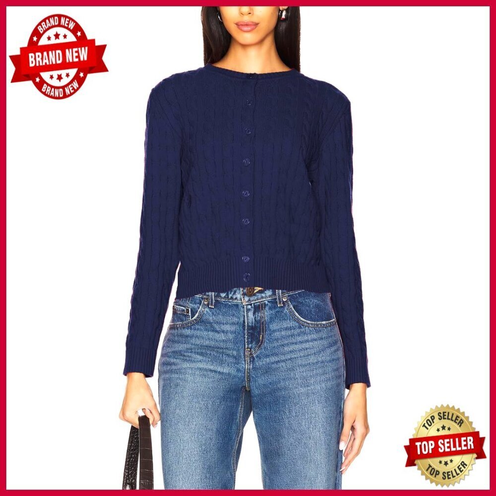 Slim Fit Cable Knit Cardigan Cropped Crewneck Button Front Sweater